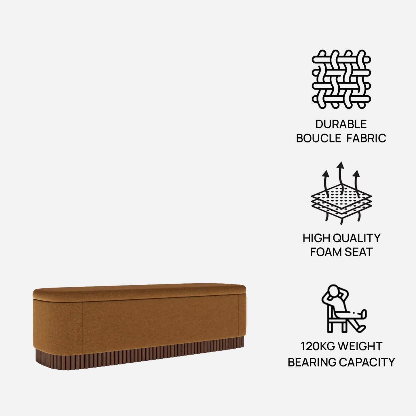 Lunara Edge Caramel Brown Boucle Storage Bench