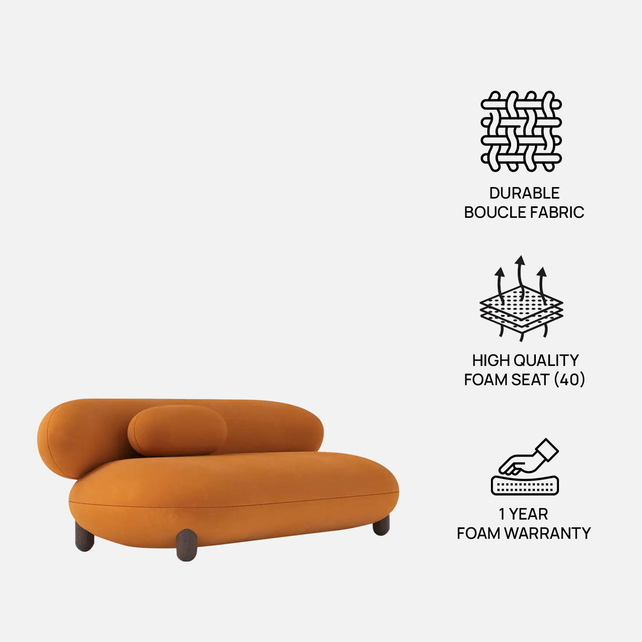 Cloura Softline Wine 3 - Seater Boucle Sofa