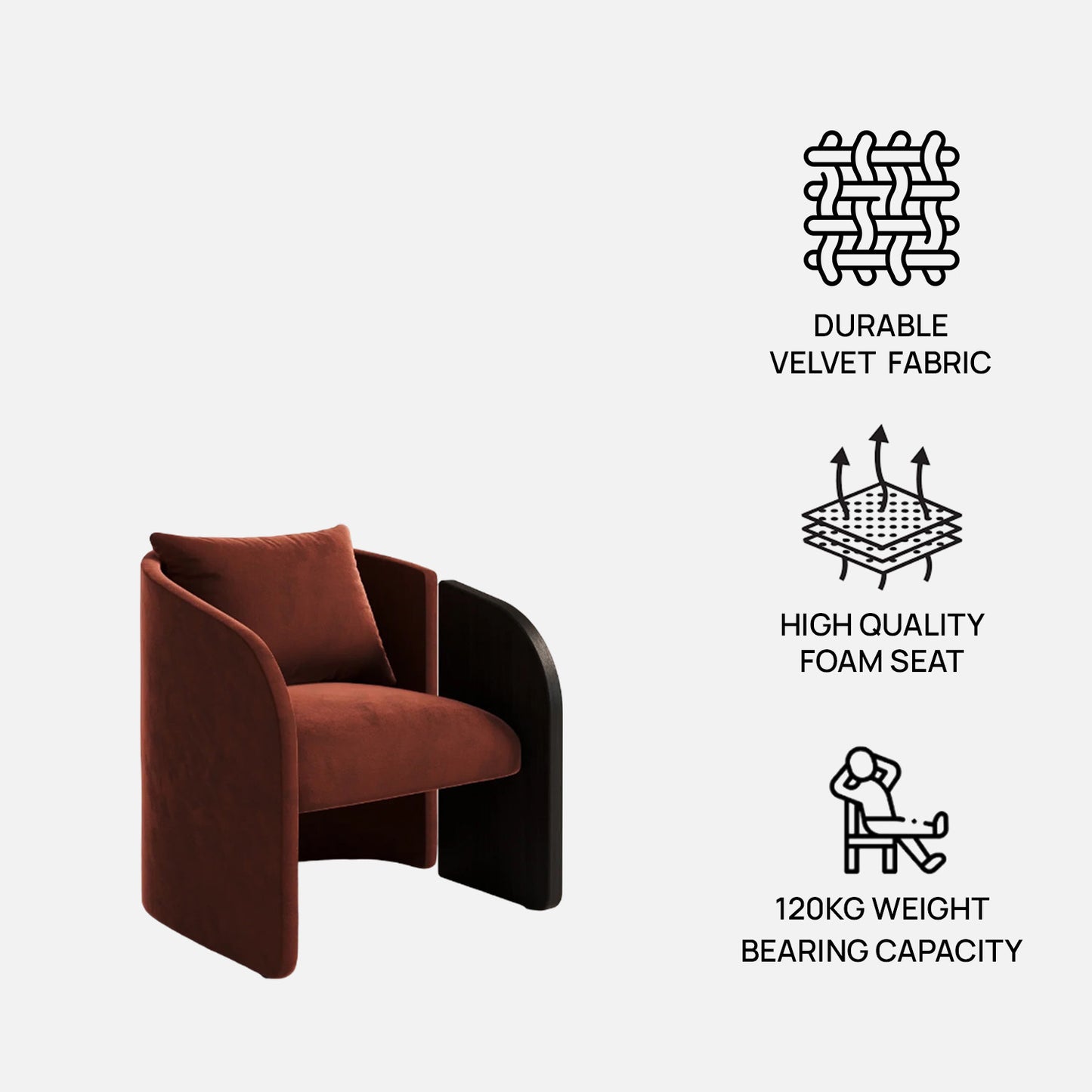 Arevella Sculpted Rust Red Velvet Lounge Chair