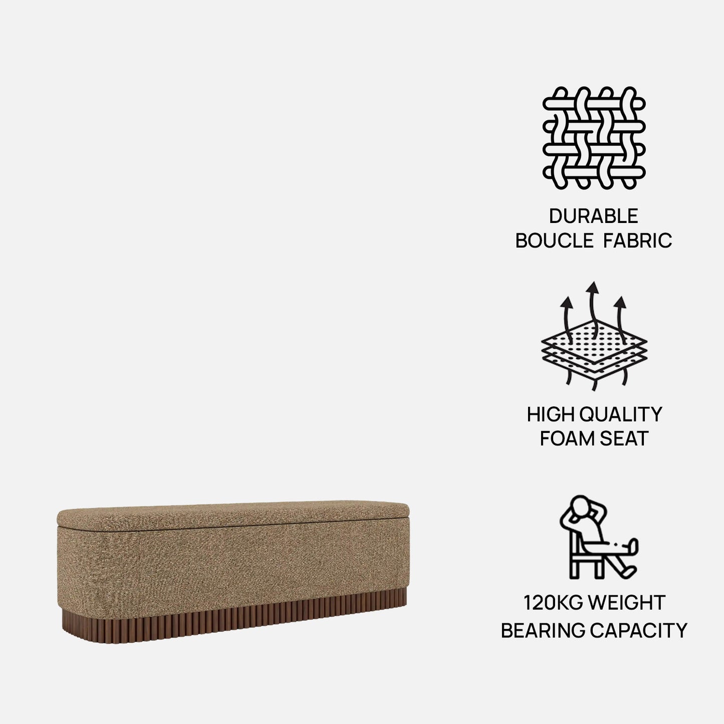 Lunara Edge Speckled Capuccino Boucle Storage Bench