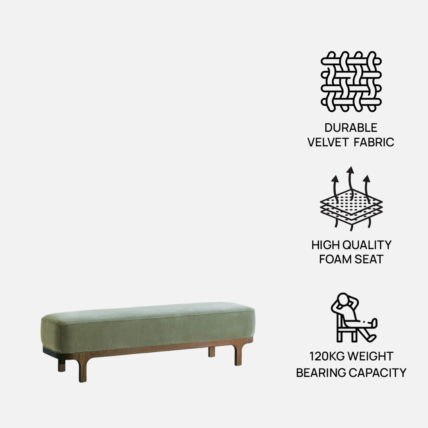Eldora Slimline Green Velvet Bench