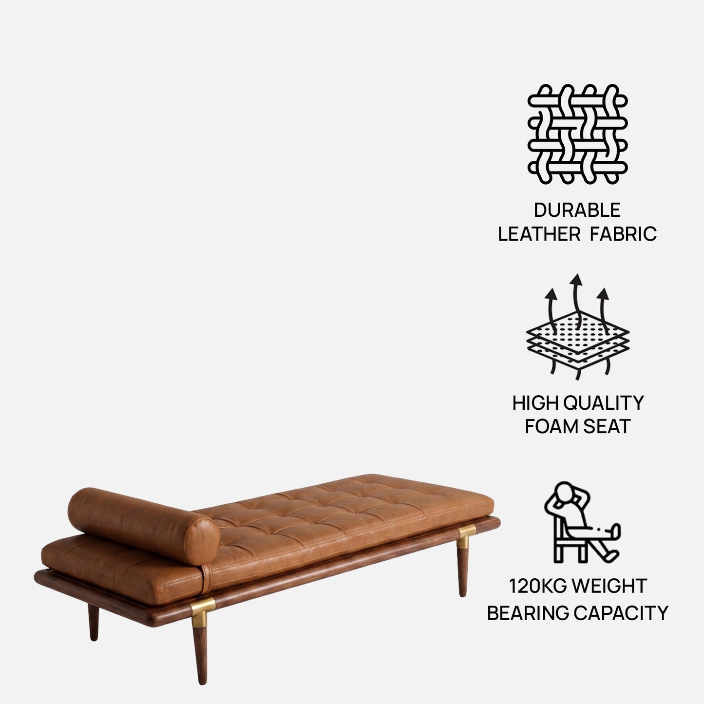 Aurelio Luxe Brown Leather Bench