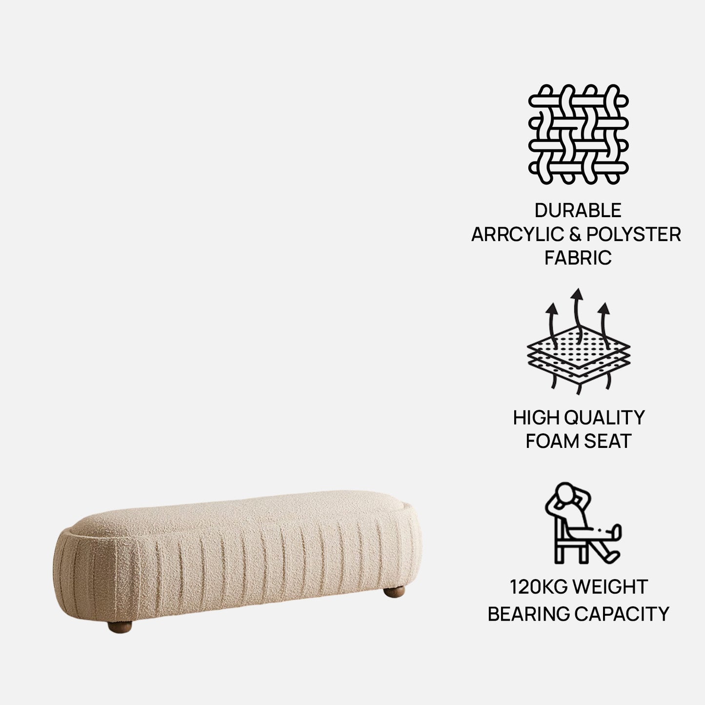 Serenique Ribbed Ivory Arrcylic and Polyster Bench