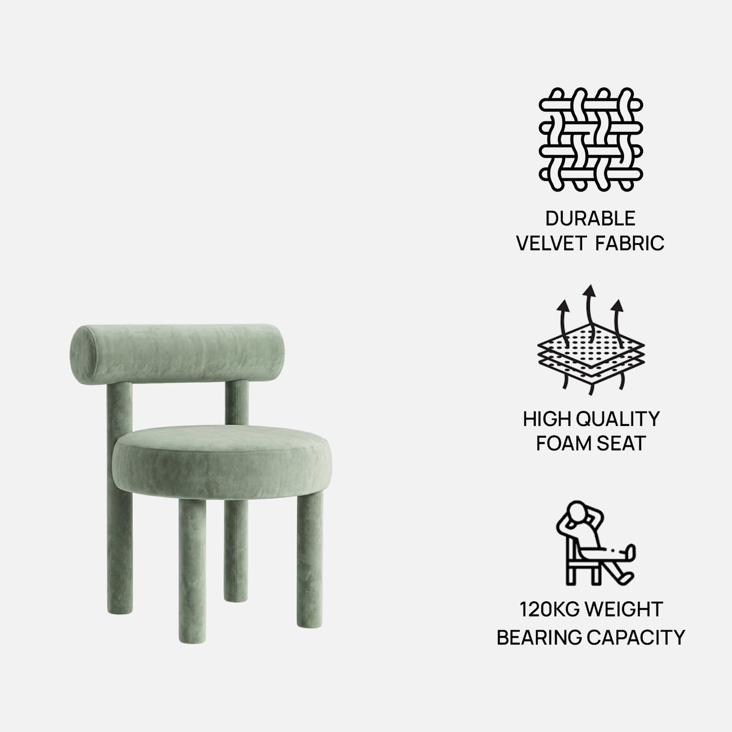 Elevara Cylinder Back Olive Green Cotton Boucle Dining Chair