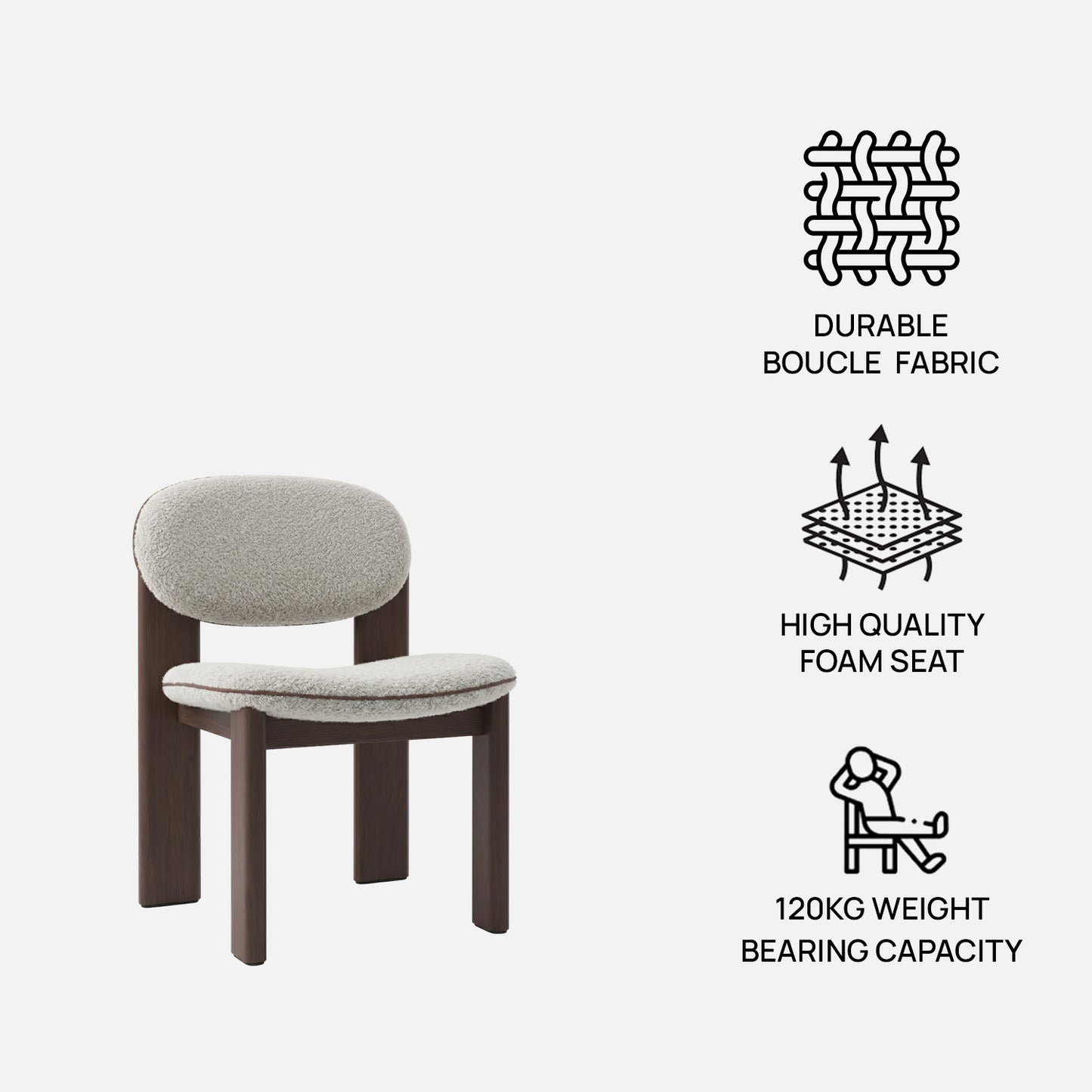 Neerlo Soft Back Grey & Walnut Boucle Dining Chair