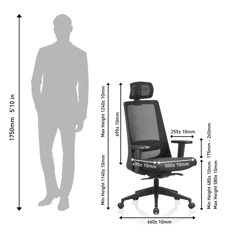 Amaze High Back Mesh Chair with Self Calibrating Multilock Mechanism & Fabric Upholstered Cushion Seat(Black)
