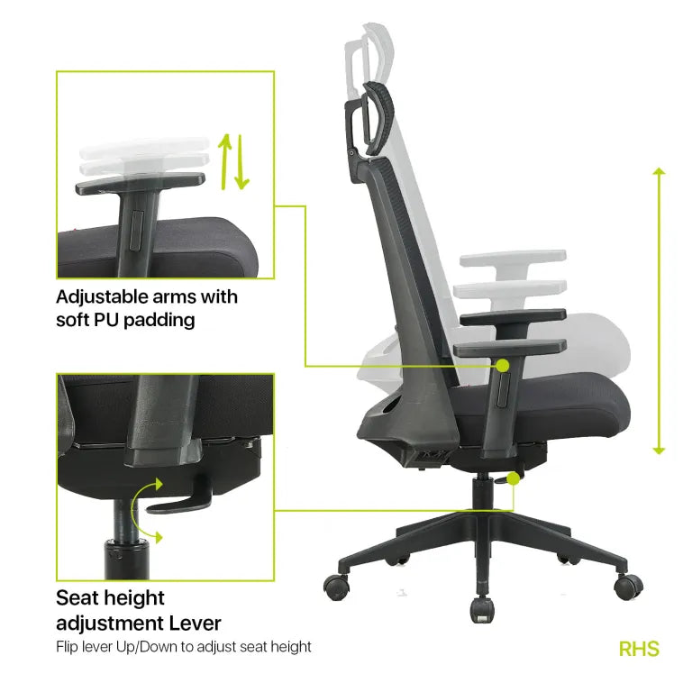 Amaze High Back Mesh Chair with Self Calibrating Multilock Mechanism & Fabric Upholstered Cushion Seat(Black)