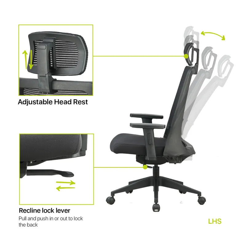 Amaze High Back Mesh Chair with Self Calibrating Multilock Mechanism & Fabric Upholstered Cushion Seat(Black)
