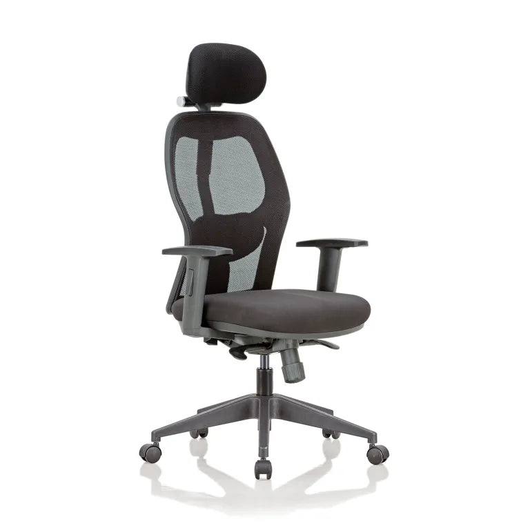 Anatom High Back Mesh Chair with Multilock Mechanism & Fabric Upholstered Cushion Seat(Black)