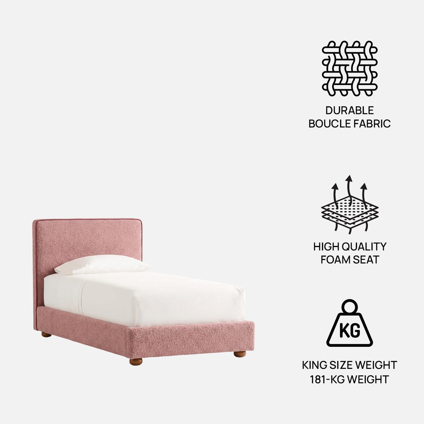 Peachy Dream Boucle Kids Twin Bed with Hydraulic Storage in Ivory