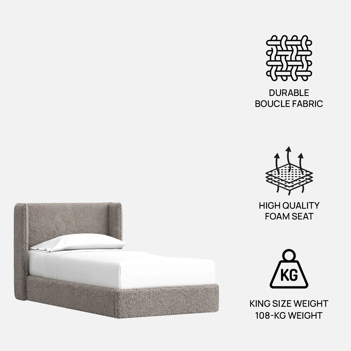 Tiny Haven Boucle Kids Twin Bed with Hydraulic Storage in Cream