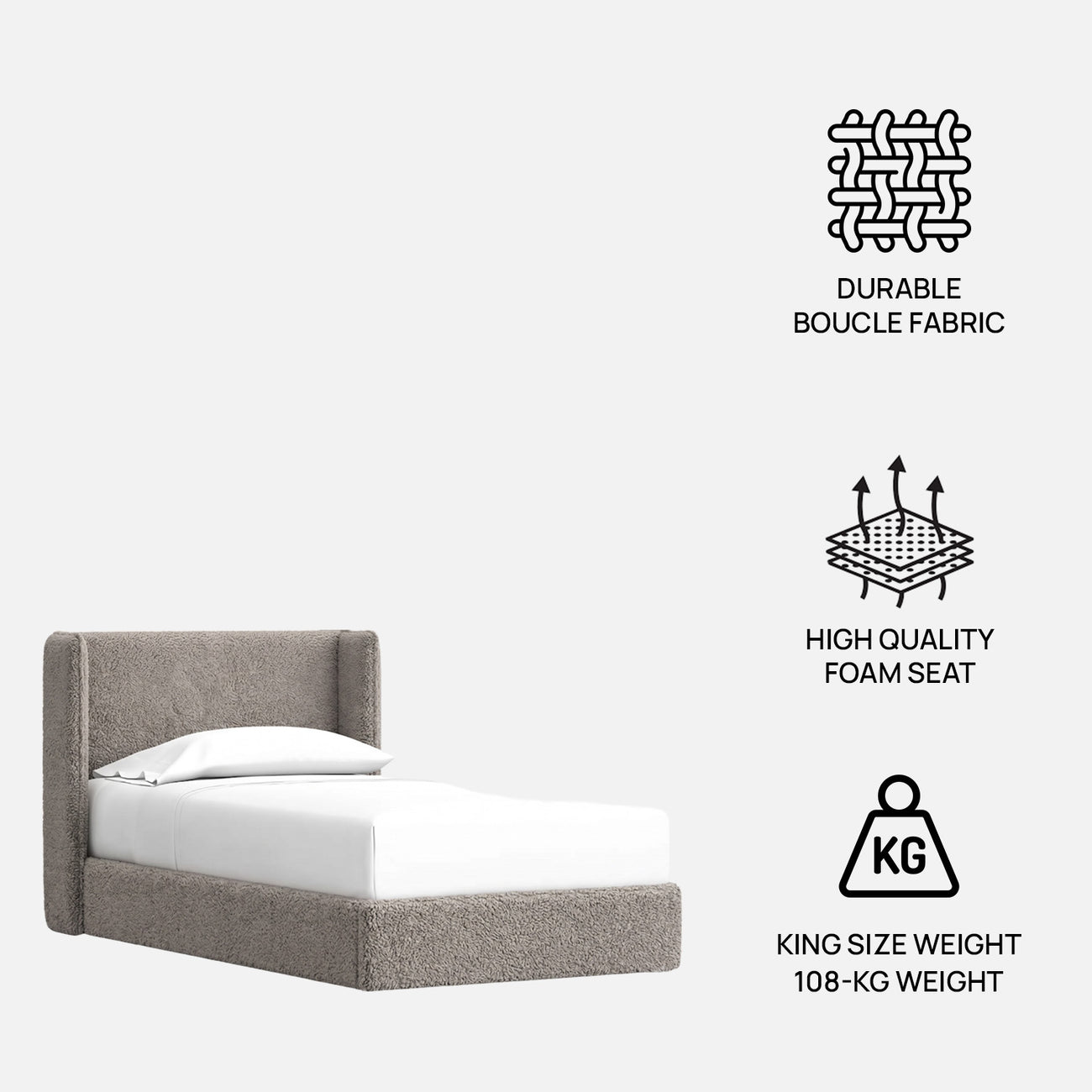 Tiny Haven Boucle Kids Twin Bed with Hydraulic Storage in Cream