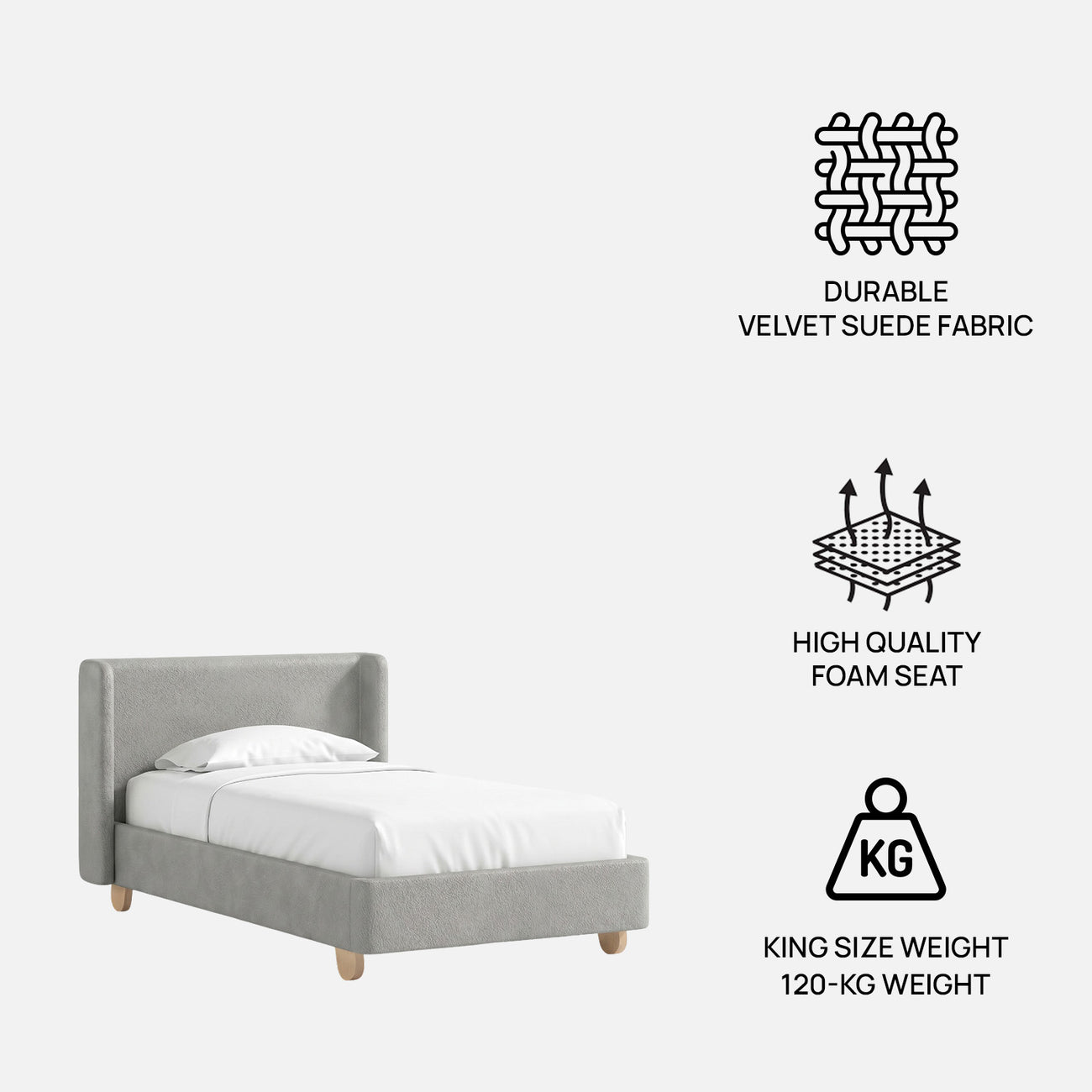 Caramel Arch Velvet Suede Kids Twin Bed with Hydraulic Storage in Ivory
