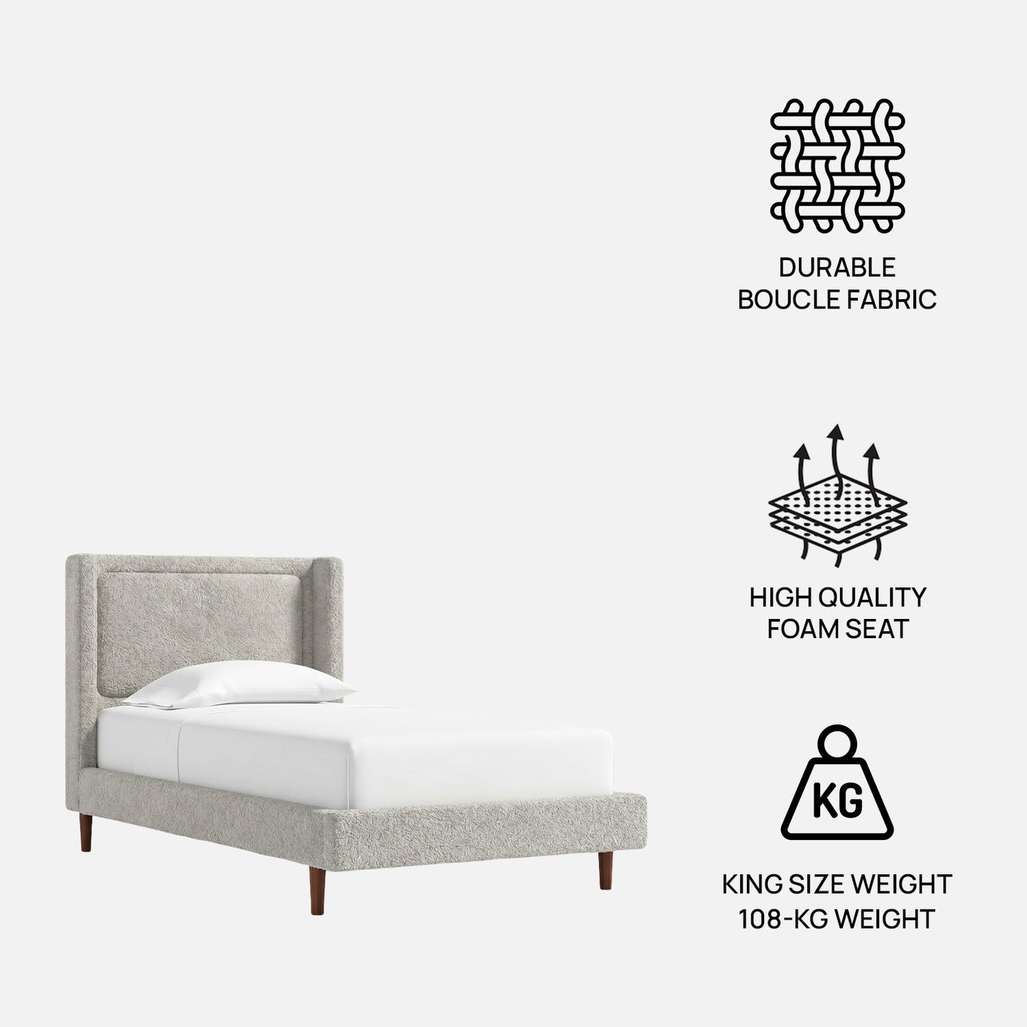 Misty Moon Boucle Kids Twin Bed with Hydraulic Storage in Cream