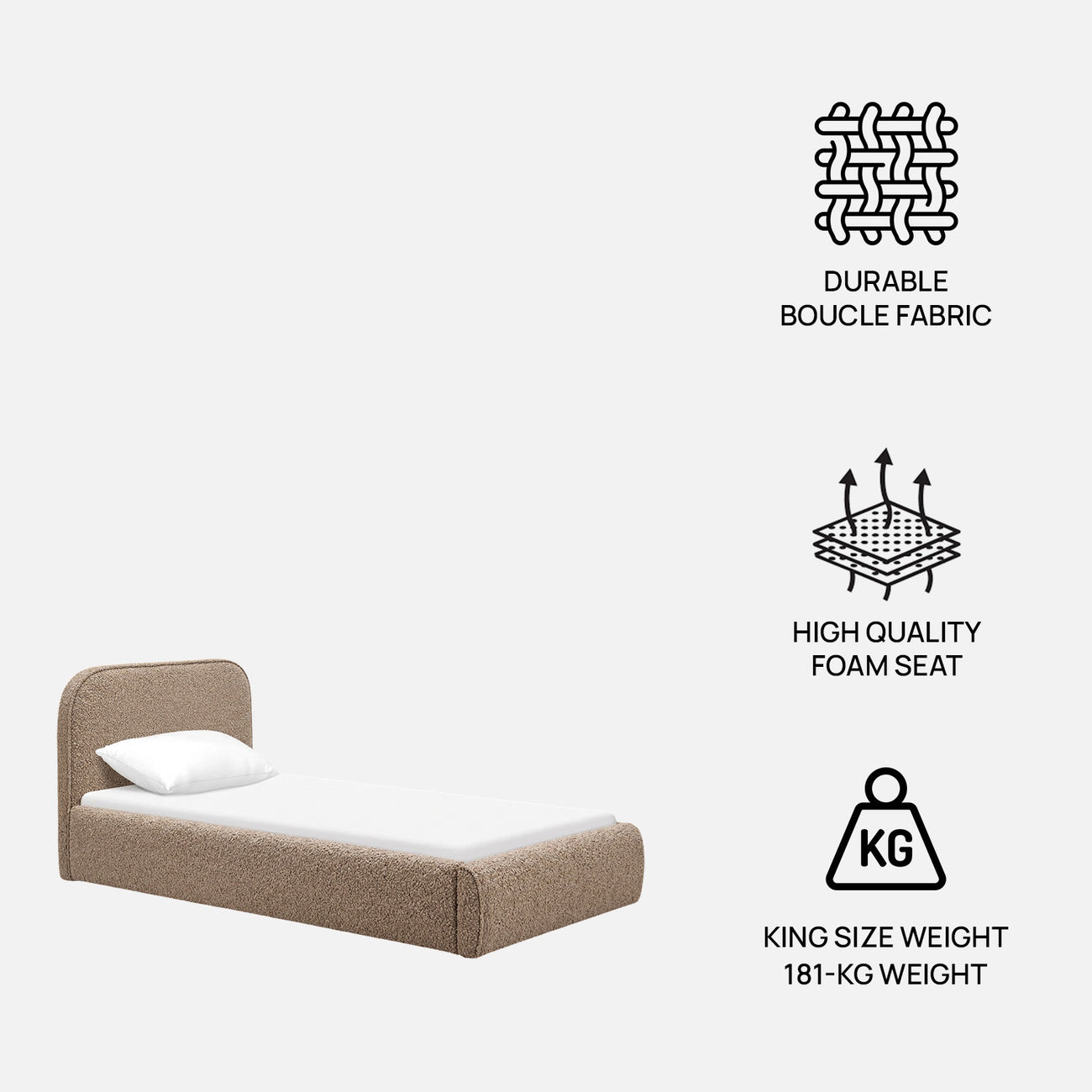 Snuggle Boucle Kids Twin Bed with Hydraulic Storage in Beige
