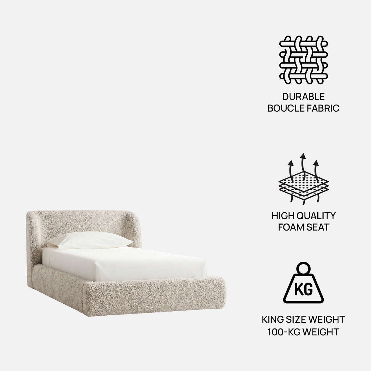 Baby Breeze Boucle Kids Twin Bed with Hydraulic Storage in Cream