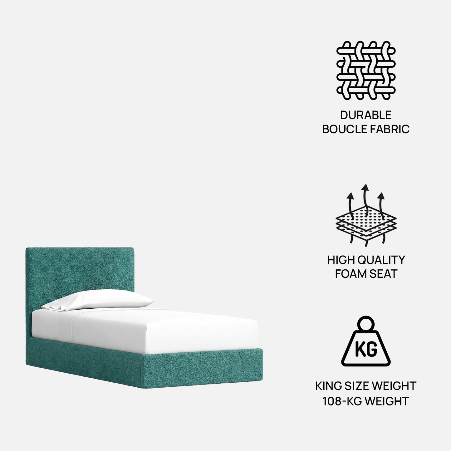 Block Design Boucle Kids Twin Bed with Hydraulic Storage in Green