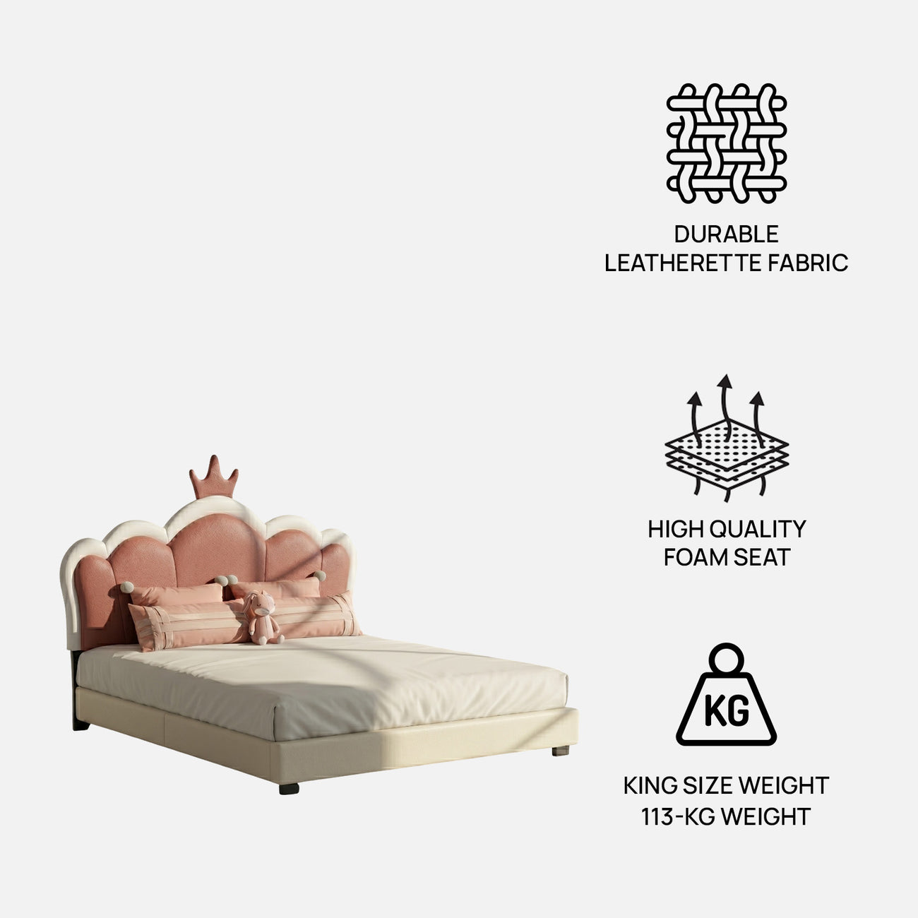Dreamy Palace  Leatherette Kids Twin Bed with Hydraulic Storage in Pink and White