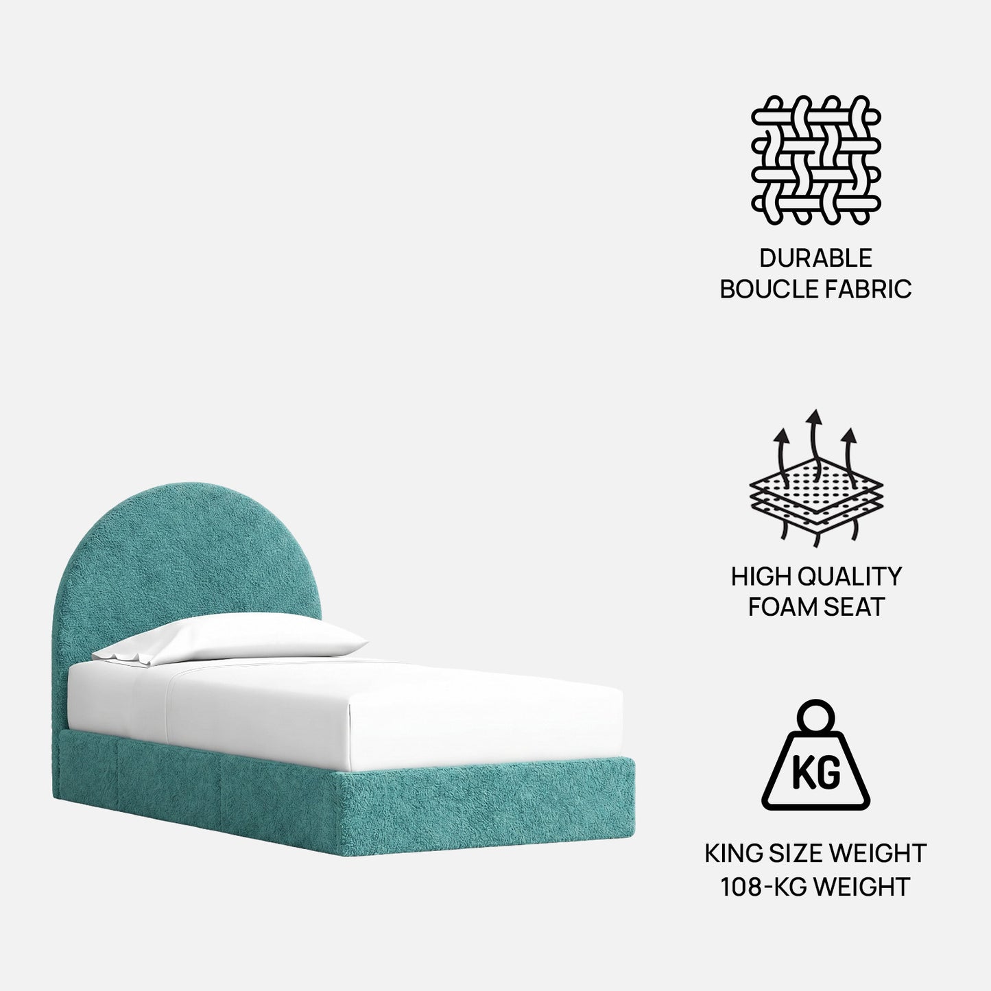 Moonrise Boucle Kids Twin Bed with Hydraulic Storage in Green