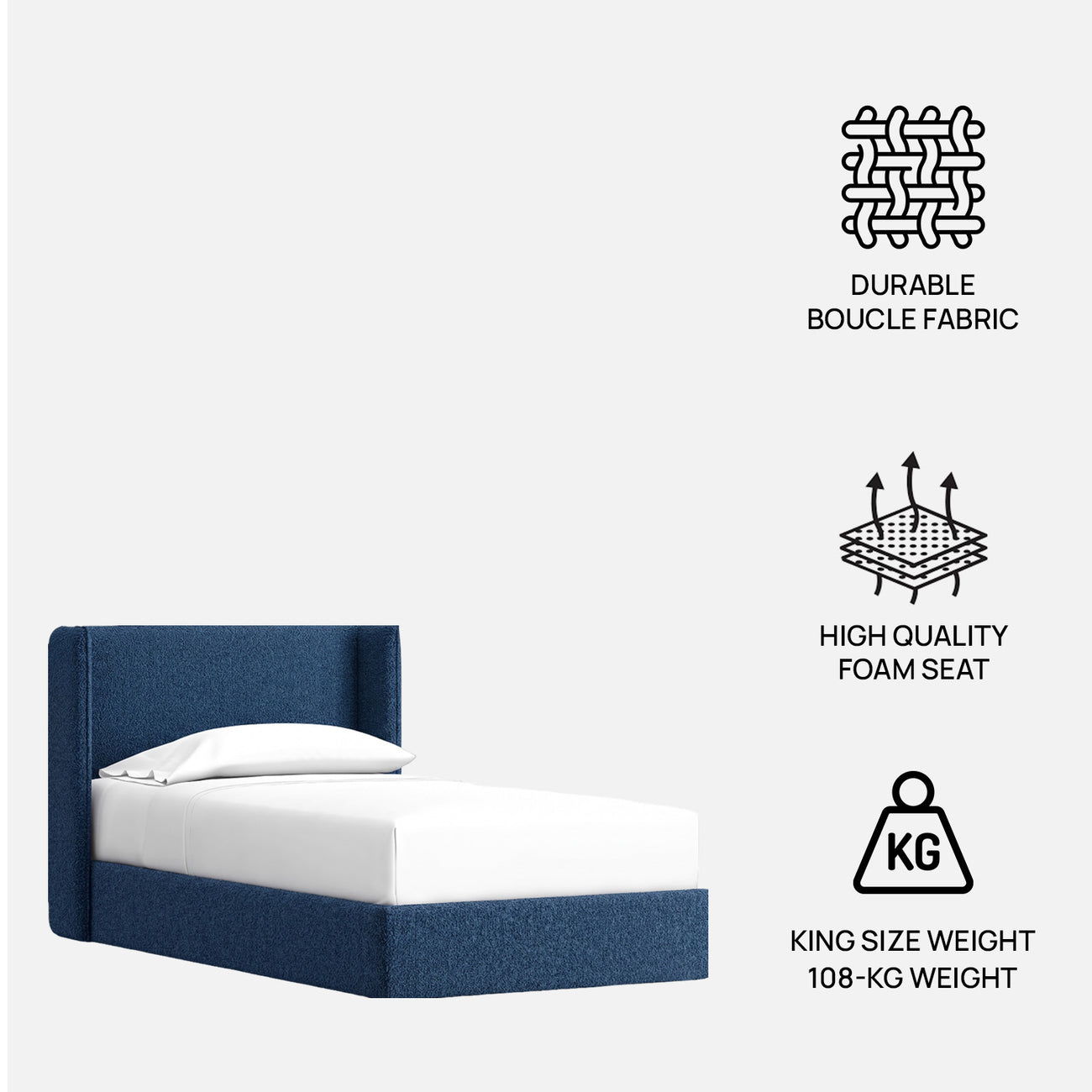 Tiny Haven Boucle Kids Twin Bed with Hydraulic Storage in Denim Blue
