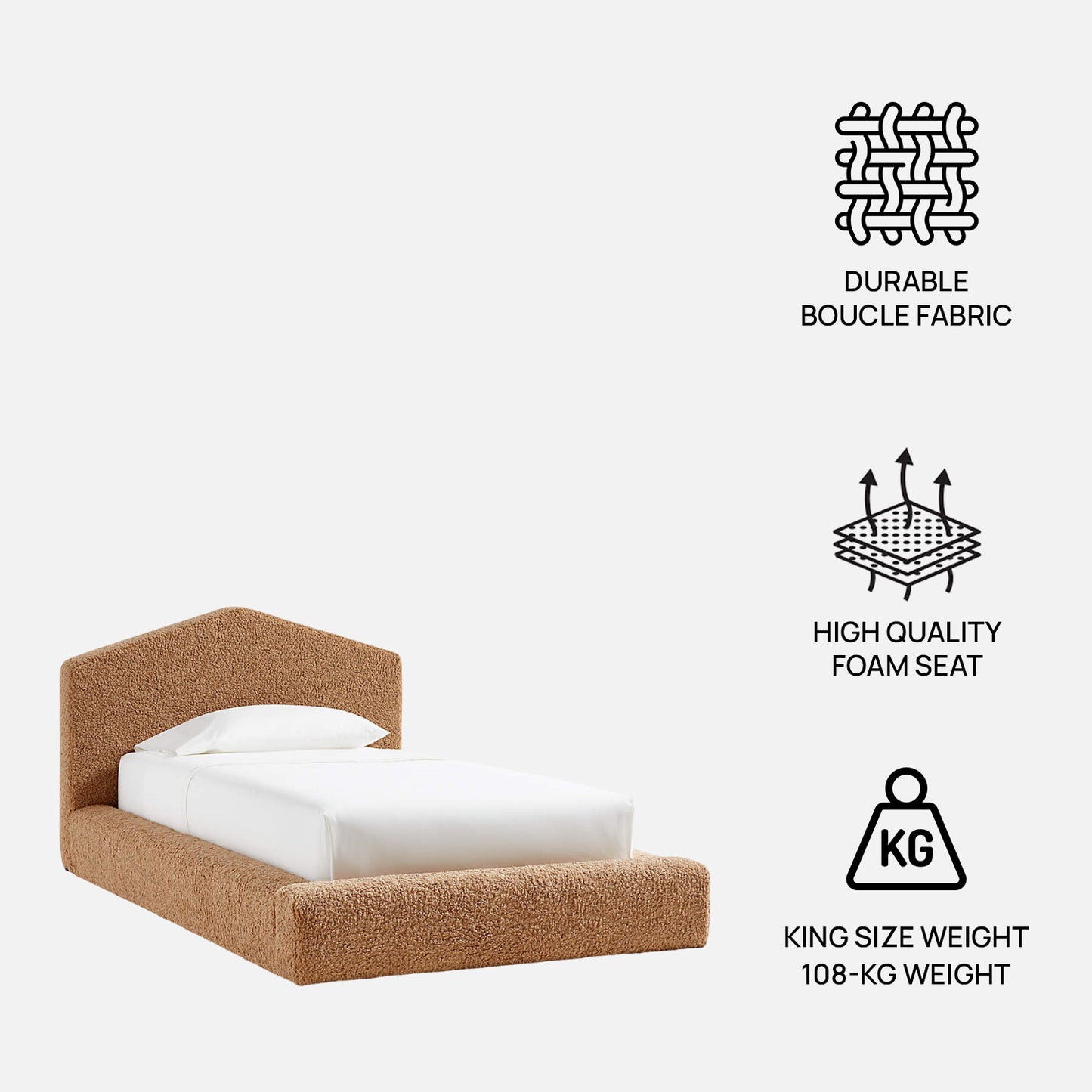Caramel Arch Boucle Kids Twin Bed with Hydraulic Storage in Brown