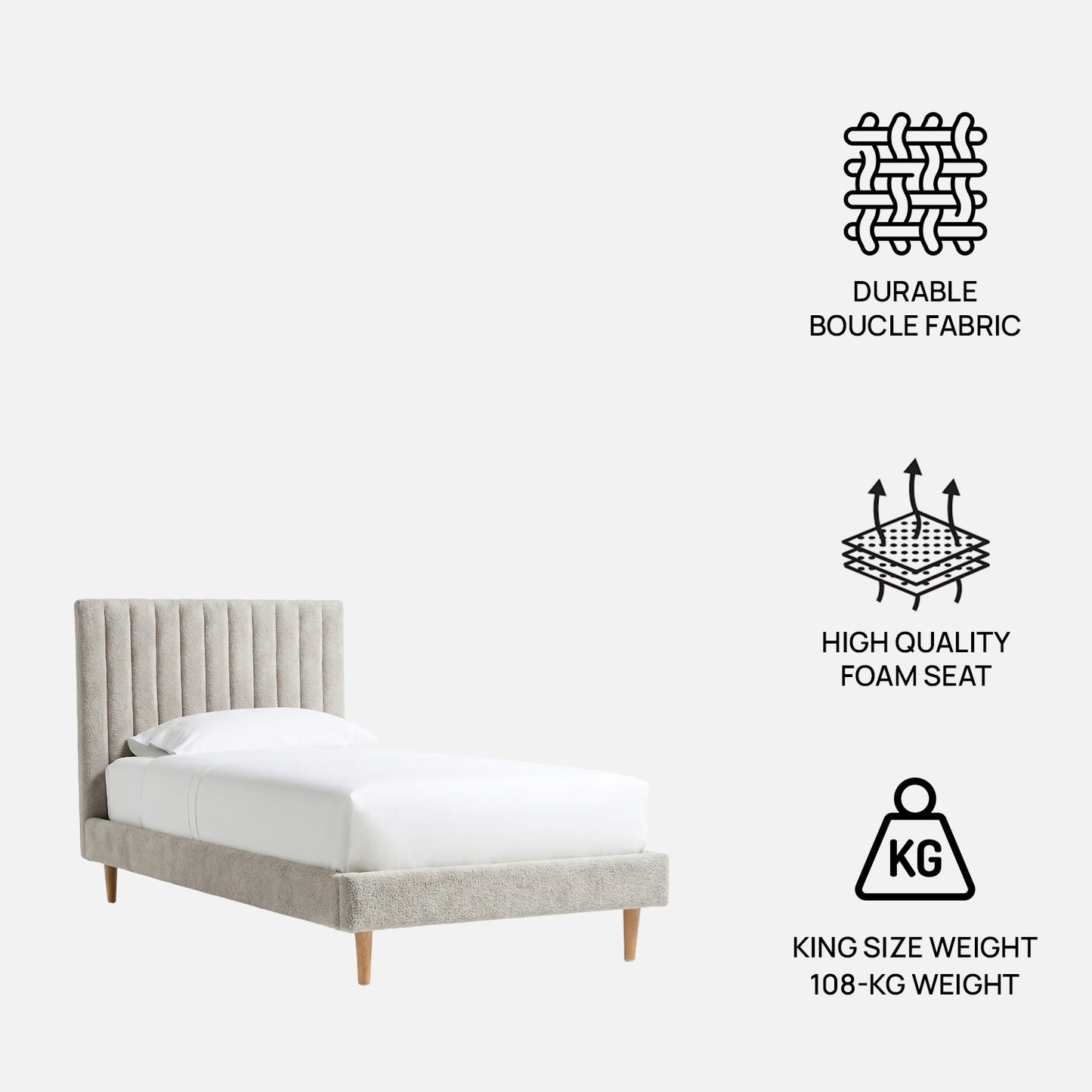 Royal Lines Boucle Kids Twin Bed with Hydraulic Storage in Cream