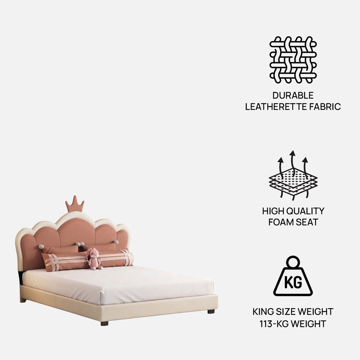 Little Queen Leatherette Kids Twin Bed with Hydraulic Storage in White and Pink