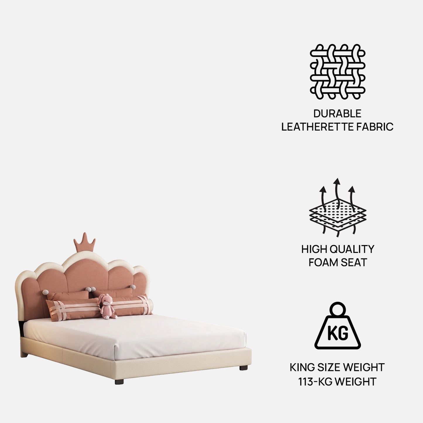 Dreamy Palace  Leatherette Kids Twin Bed with Hydraulic Storage in White and Pink