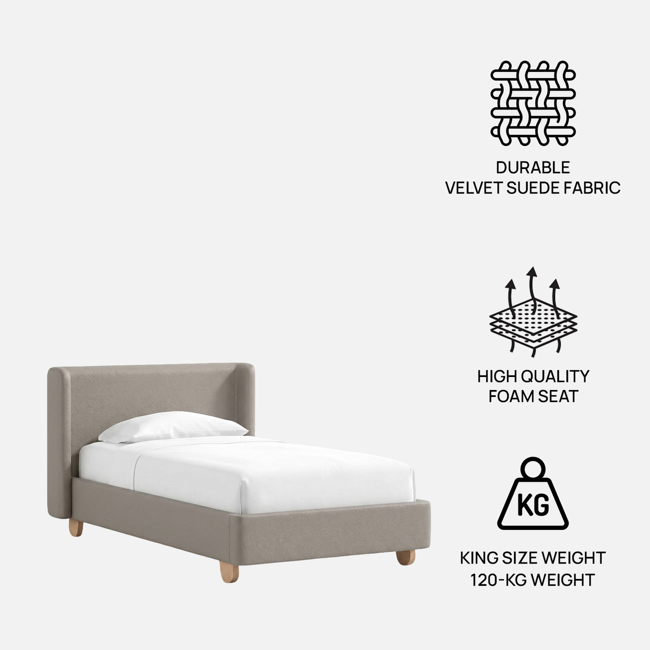 Caramel Arch Velvet Suede Kids Twin Bed with Hydraulic Storage in Grey