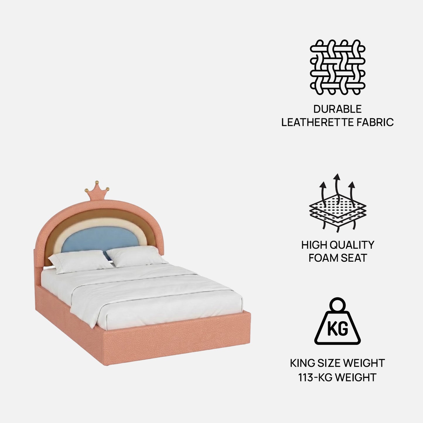 Rainbow Leatherette Kids Twin Bed with Hydraulic Storage in Pink