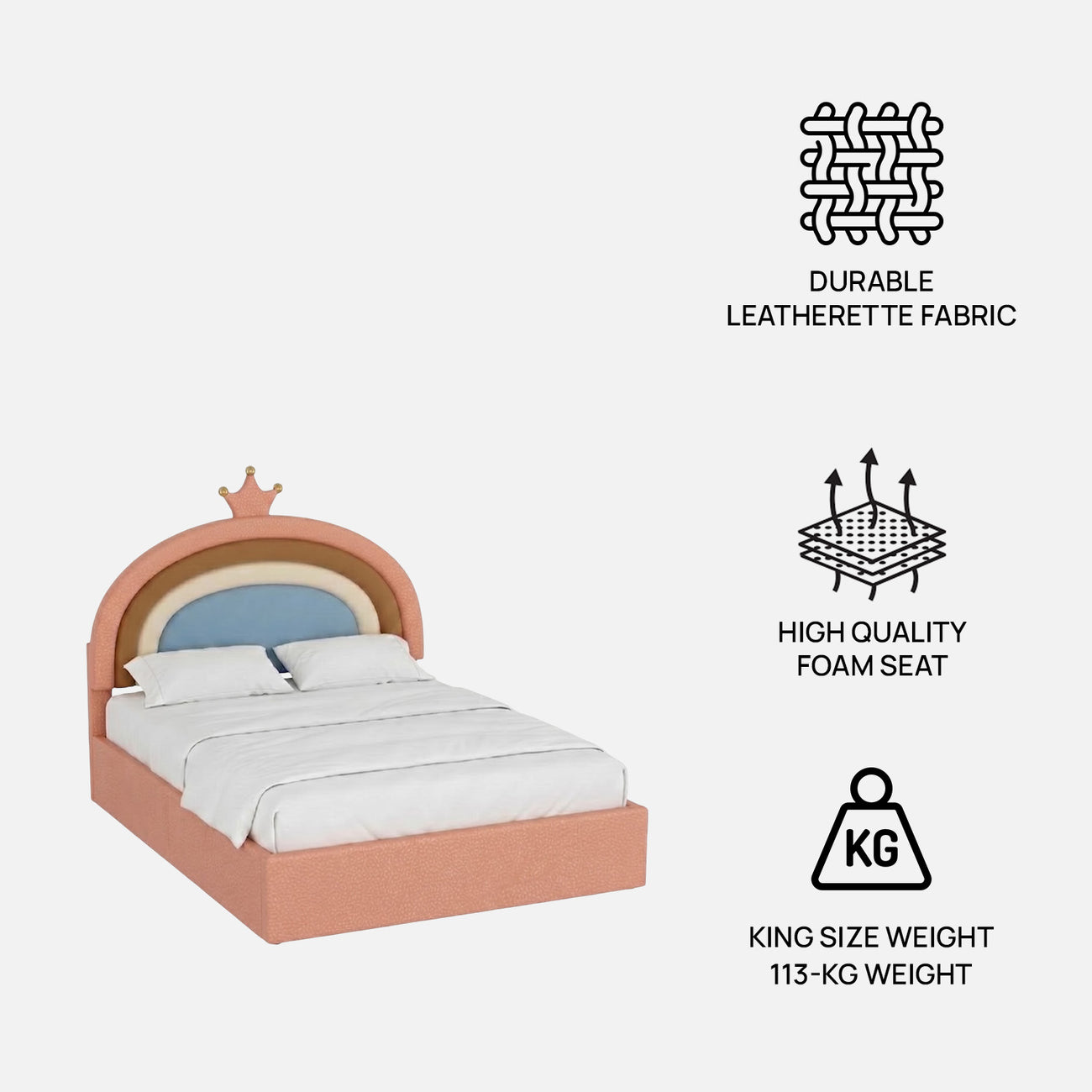 Rainbow Leatherette Kids Twin Bed with Hydraulic Storage in Pink