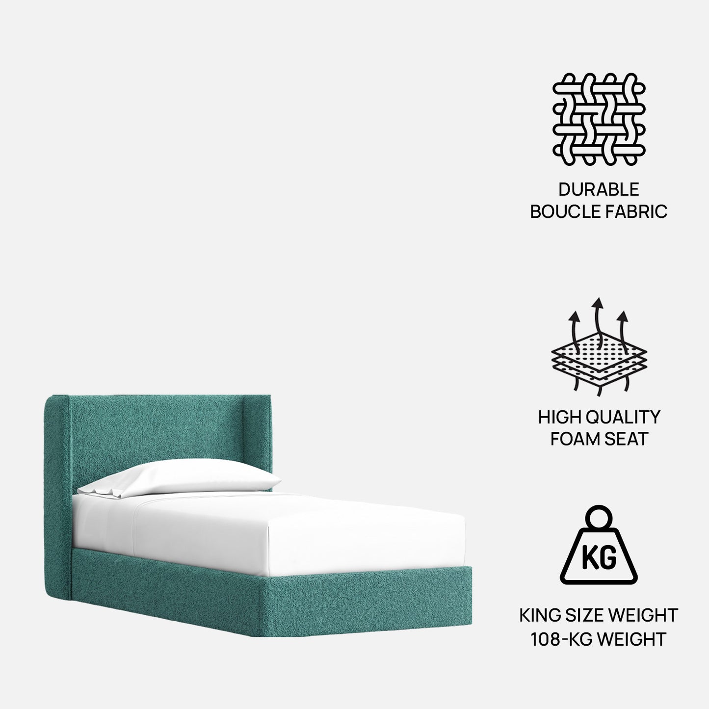 Tiny Haven Boucle Kids Twin Bed with Hydraulic Storage in Green