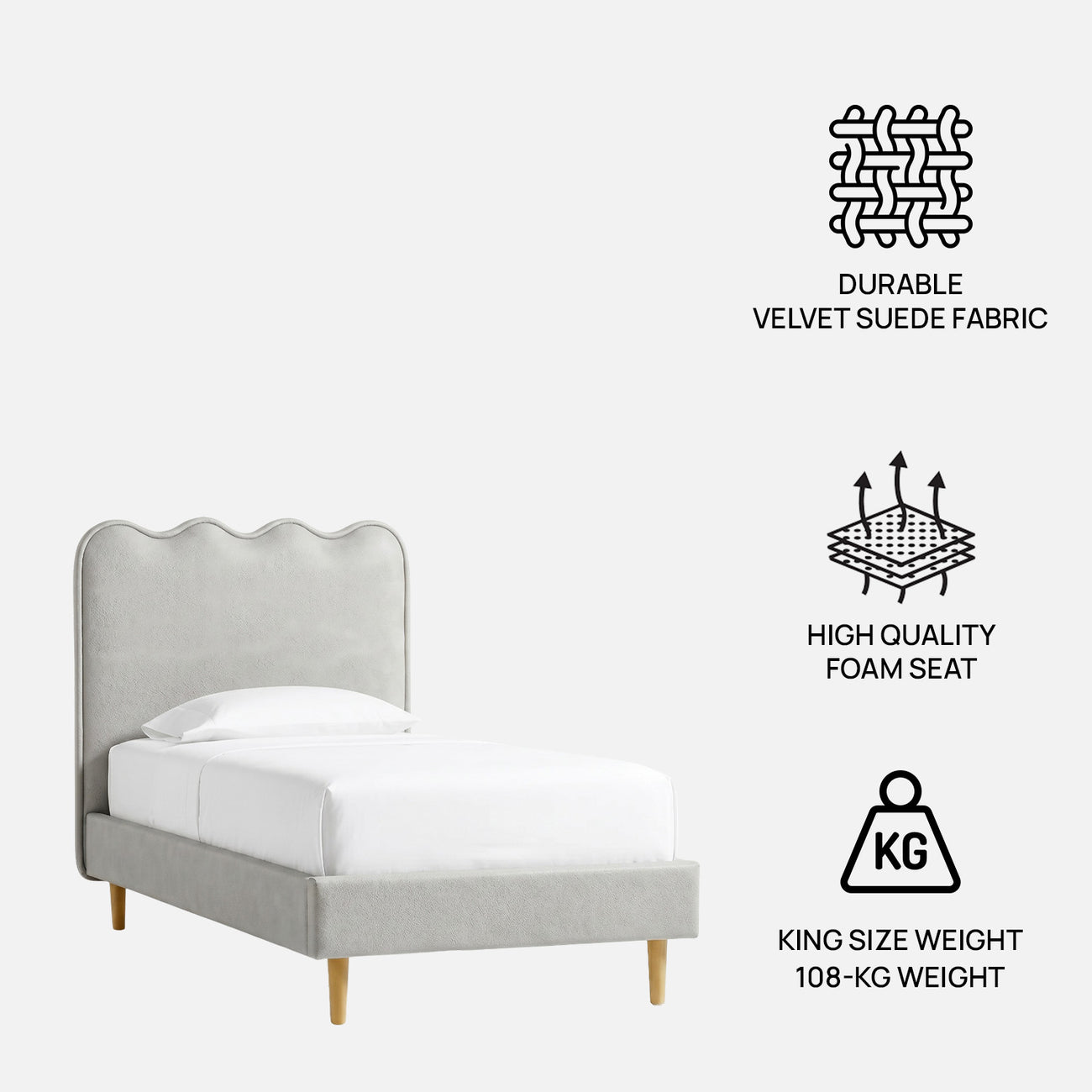 Little Palace Velvet Suede Kids Twin Bed with Hydraulic Storage in Ivory