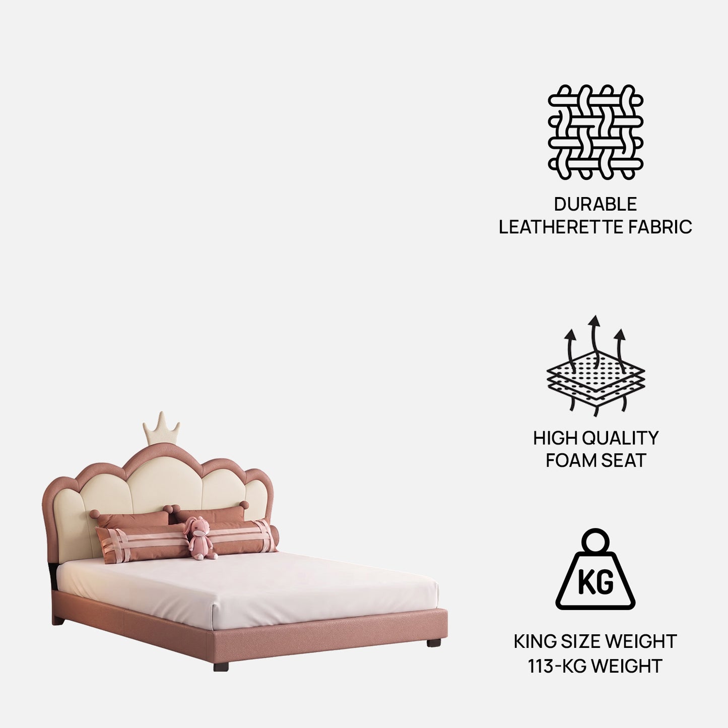 Cloud Crown Leatherette Kids Twin Bed with Hydraulic Storage in Pink and White