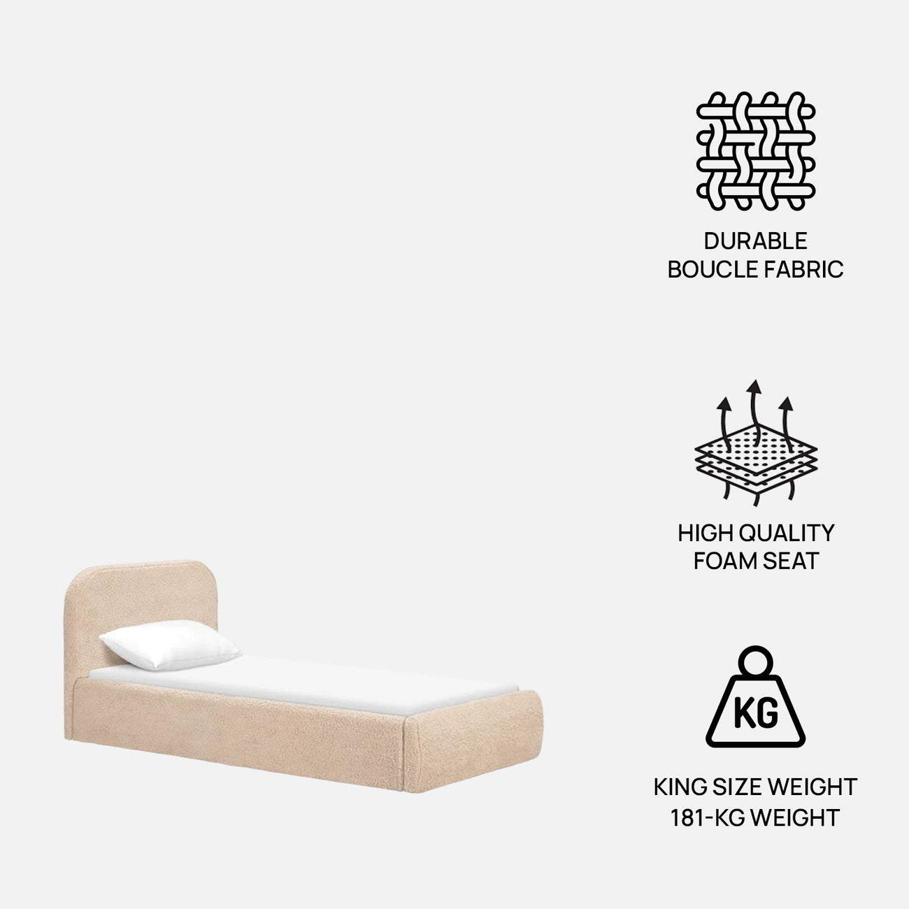 Snuggle Boucle Kids Twin Bed with Hydraulic Storage in Cream