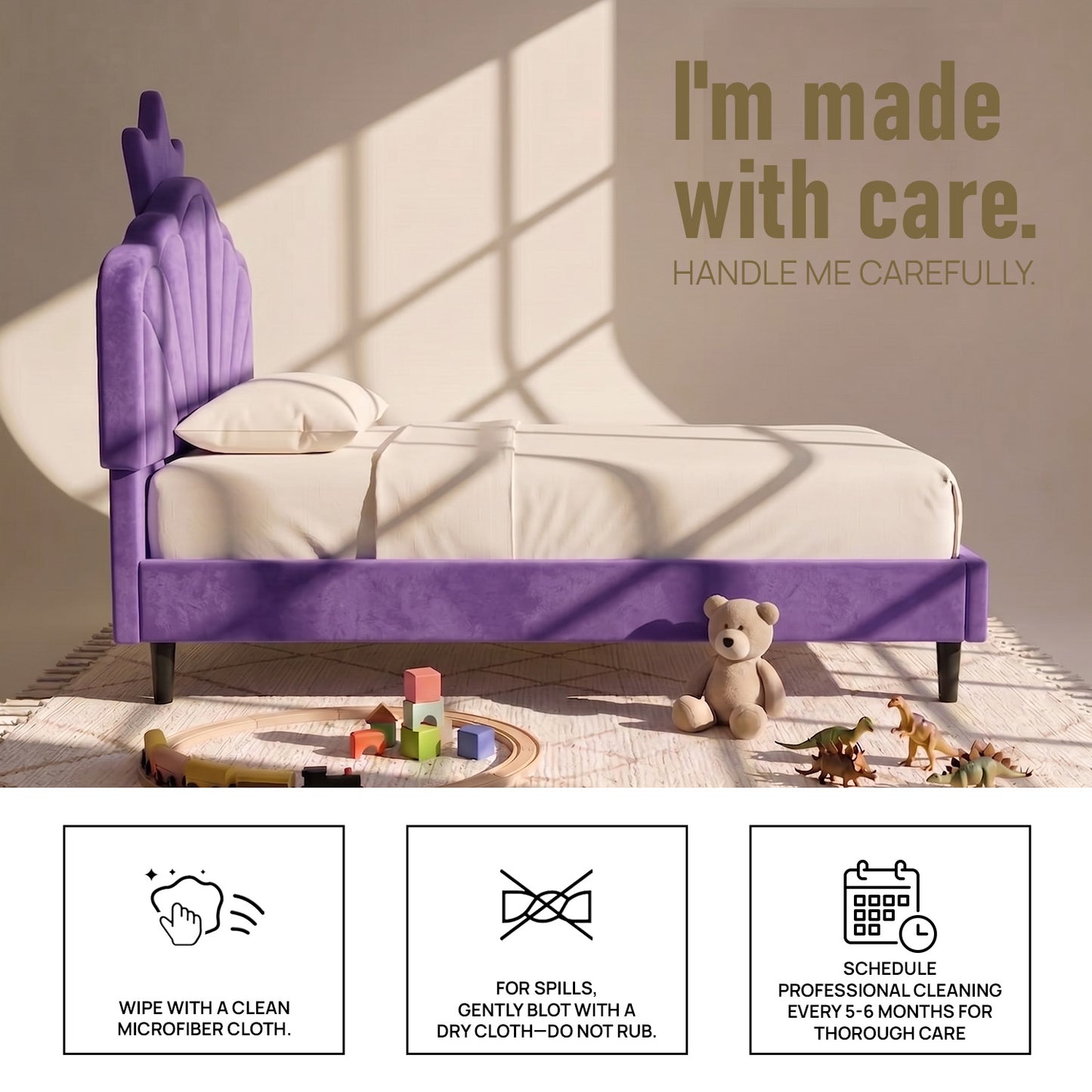 Princess Boucle Kids Twin Bed with Hydraulic Storage in Cream
