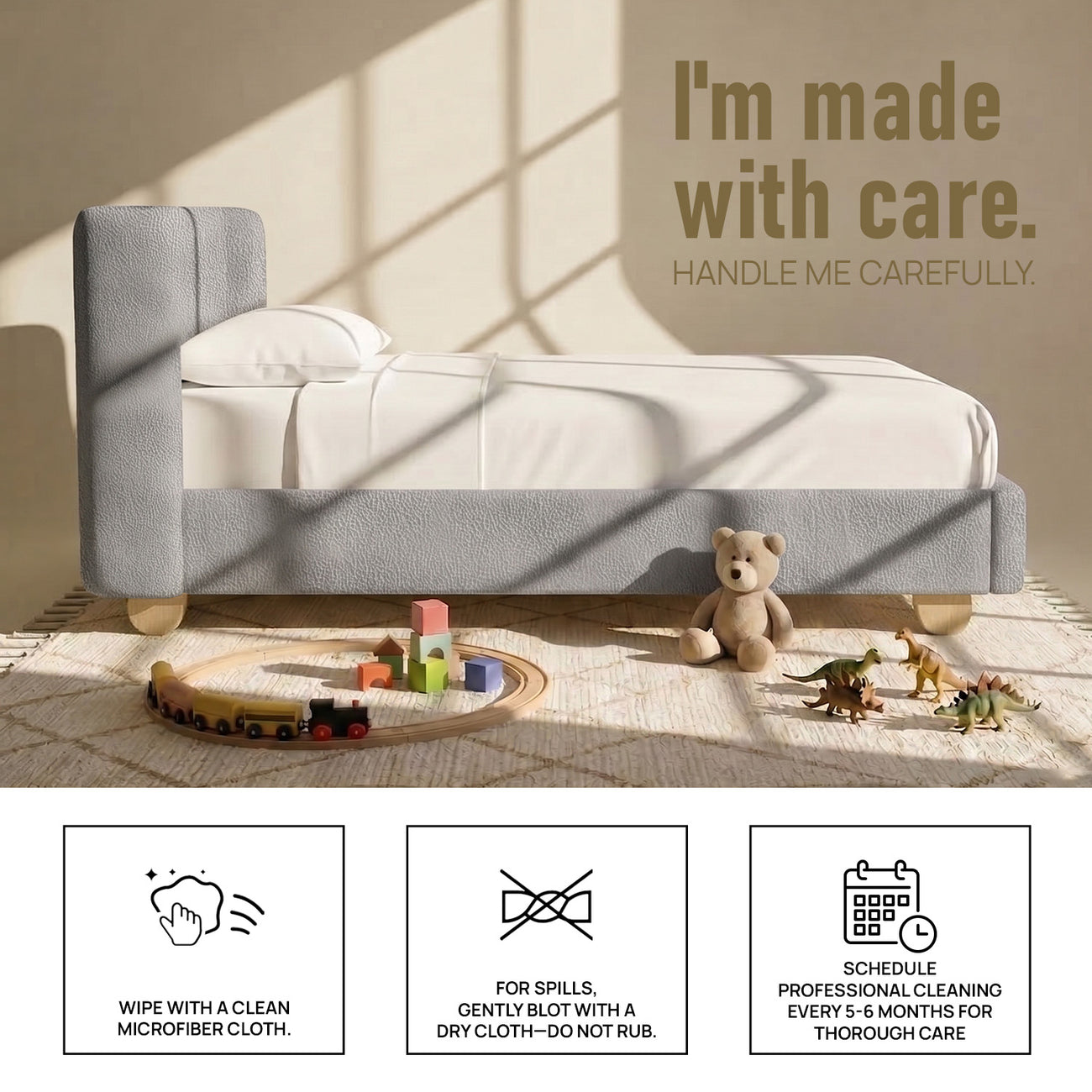 Caramel Arch Velvet Suede Kids Twin Bed with Hydraulic Storage in Ivory