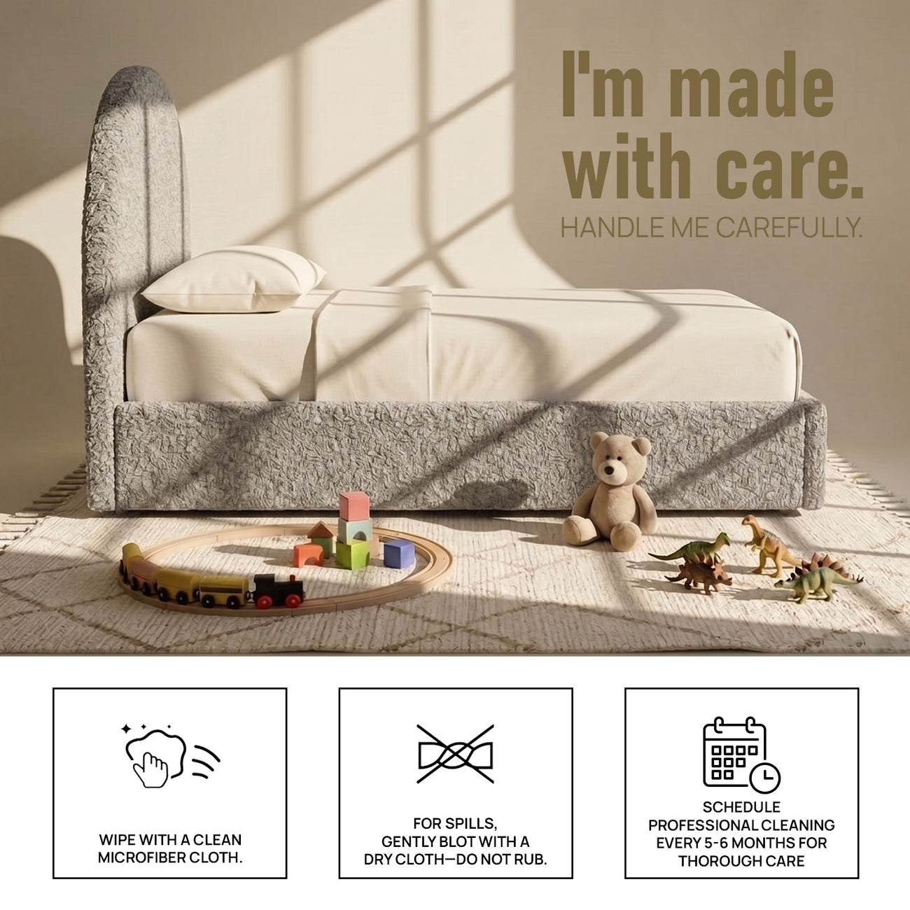 Moonrise Boucle Kids Twin Bed with Hydraulic Storage in Cream