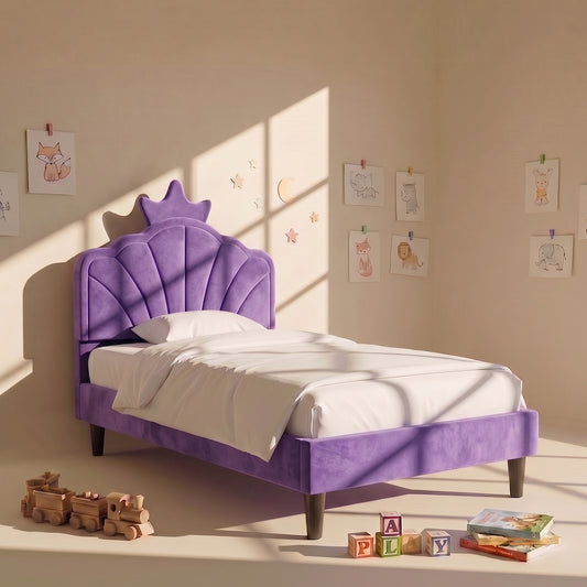 Princess Boucle Kids Twin Bed with Hydraulic Storage in Cream
