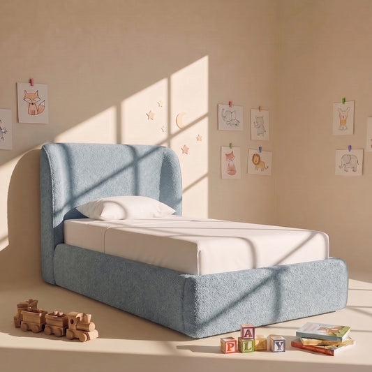 Baby Breeze Boucle Kids Twin Bed with Hydraulic Storage in Blue