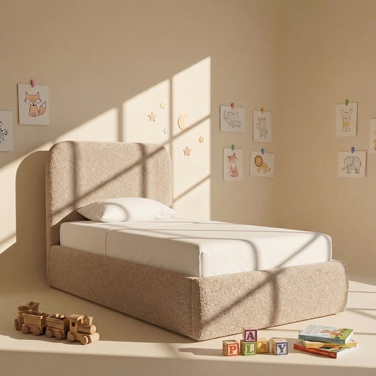 Snuggle Boucle Kids Twin Bed with Hydraulic Storage in Beige