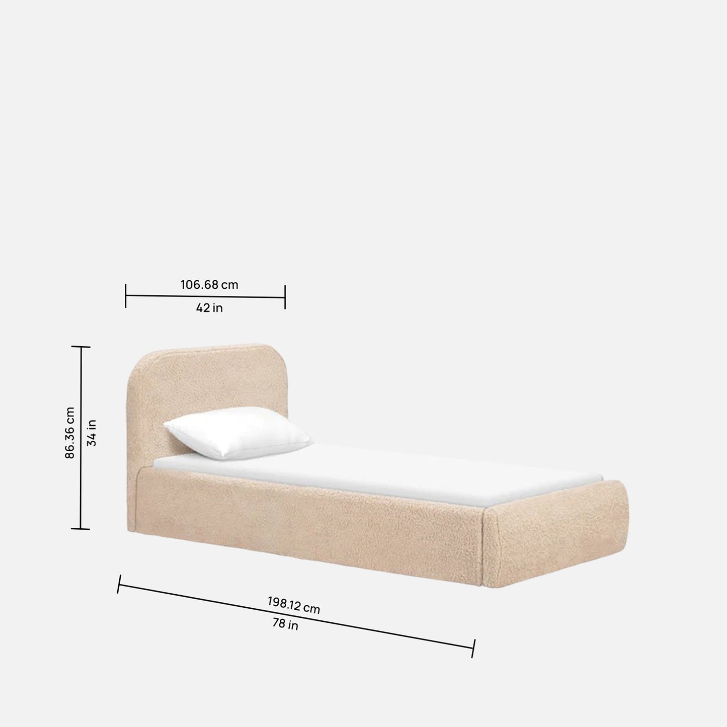 Snuggle Boucle Kids Twin Bed with Hydraulic Storage in Cream