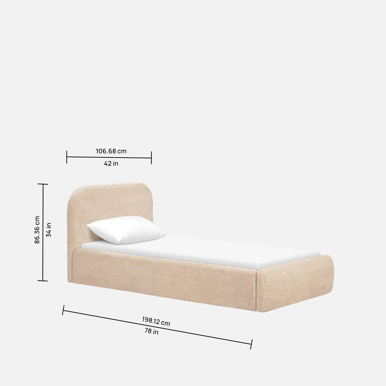 Snuggle Boucle Kids Twin Bed with Hydraulic Storage in Cream