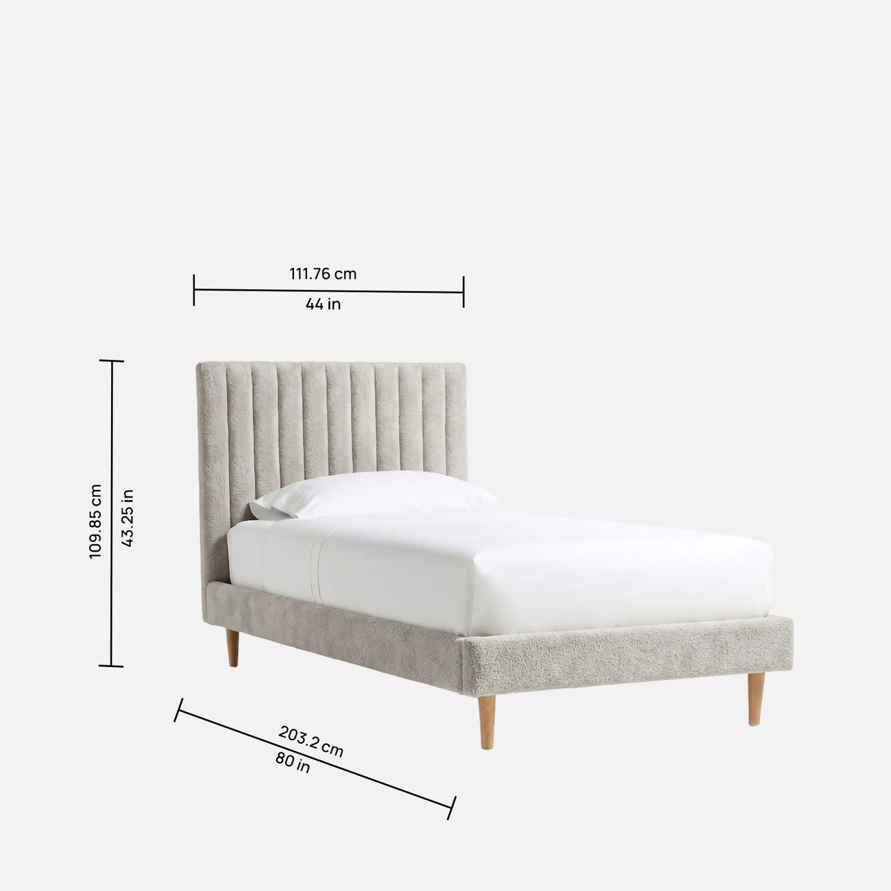 Royal Lines Boucle Kids Twin Bed with Hydraulic Storage in Cream