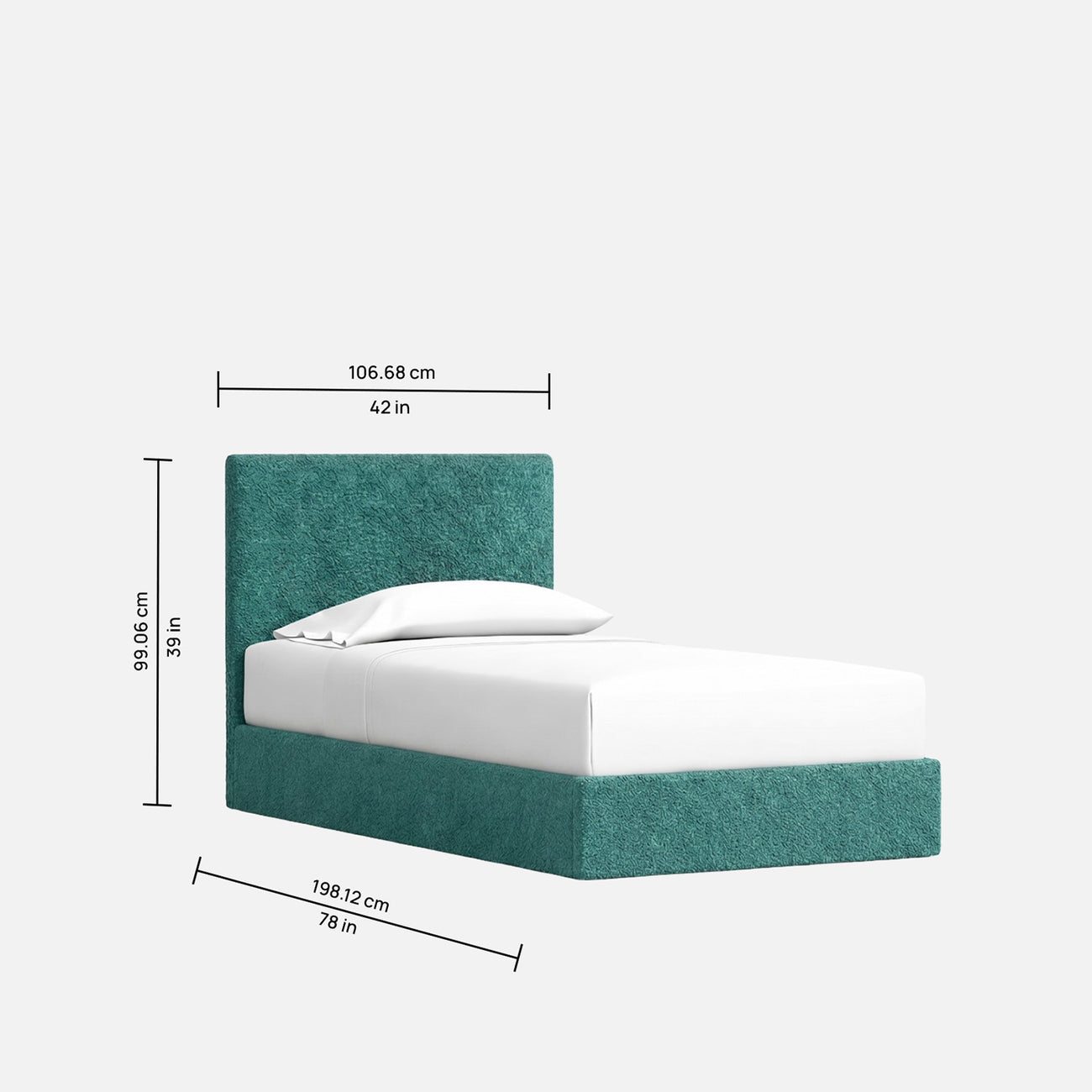 Block Design Boucle Kids Twin Bed with Hydraulic Storage in Green