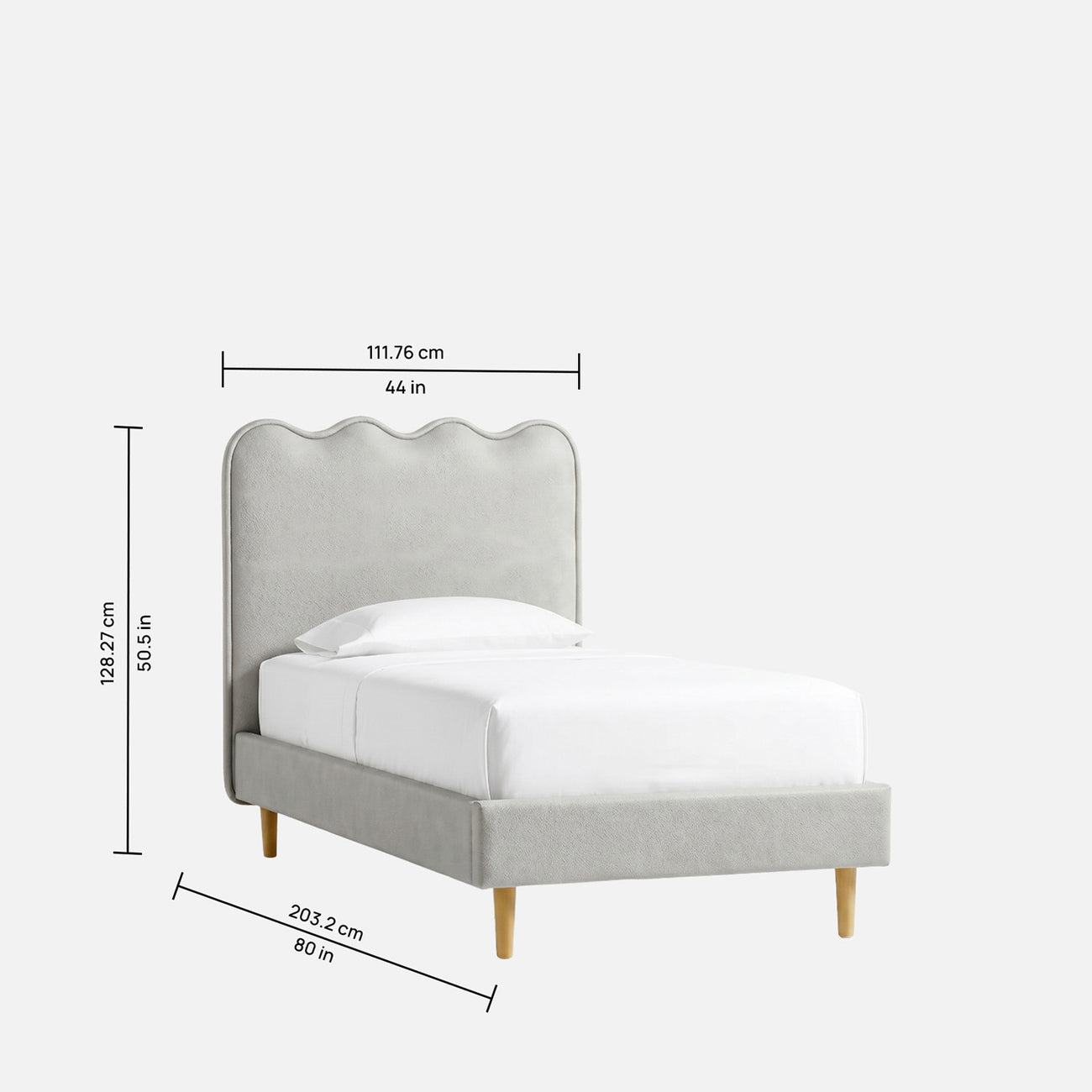 Little Palace Velvet Suede Kids Twin Bed with Hydraulic Storage in Ivory