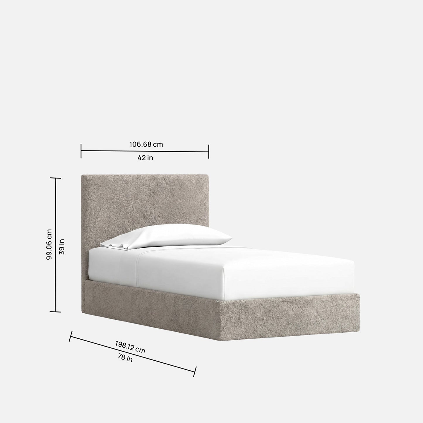 Block Design Boucle Kids Twin Bed with Hydraulic Storage in Cream