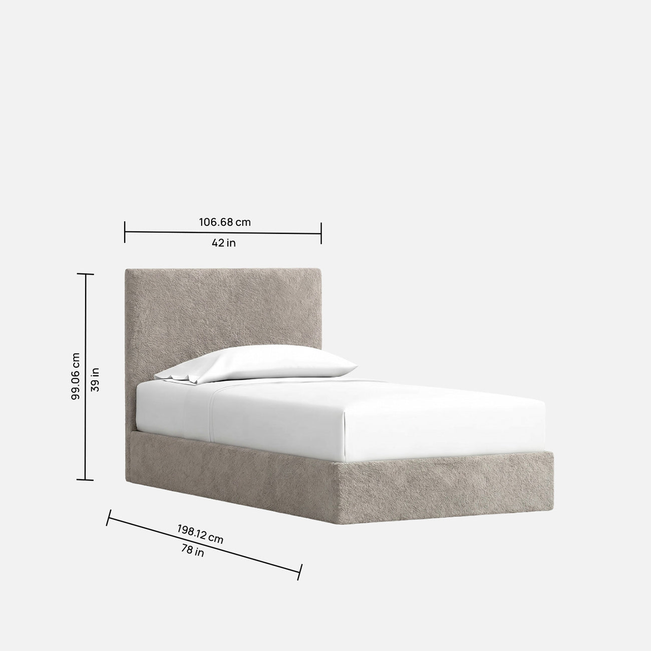 Block Design Boucle Kids Twin Bed with Hydraulic Storage in Cream