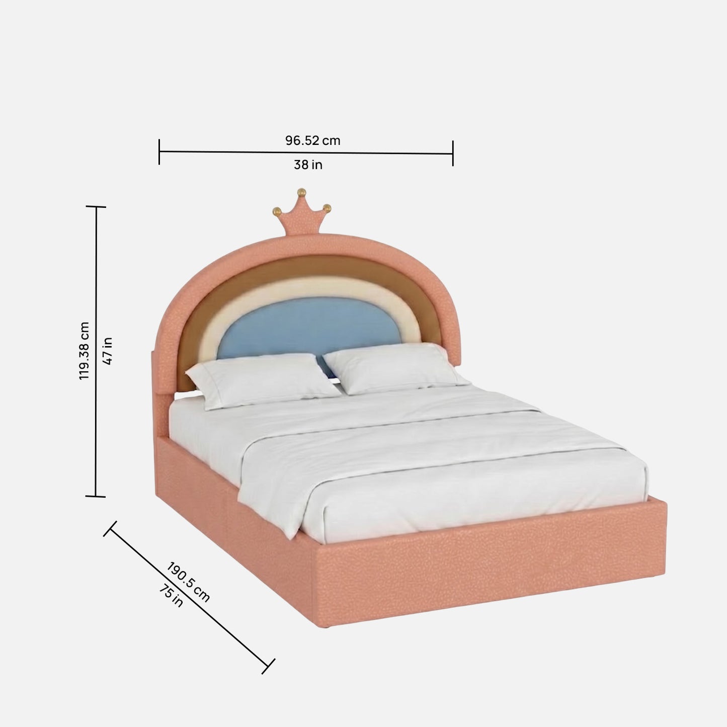 Rainbow Leatherette Kids Twin Bed with Hydraulic Storage in Pink