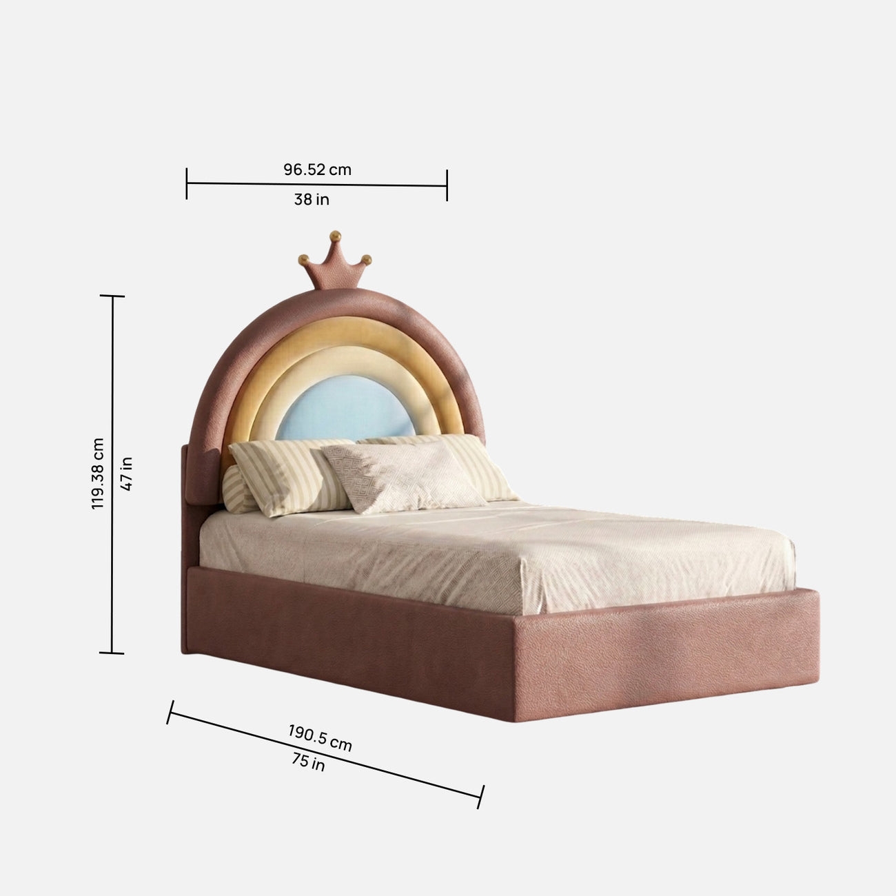 Rainbow Leatherette Kids Twin Bed with Hydraulic Storage in Pink Color